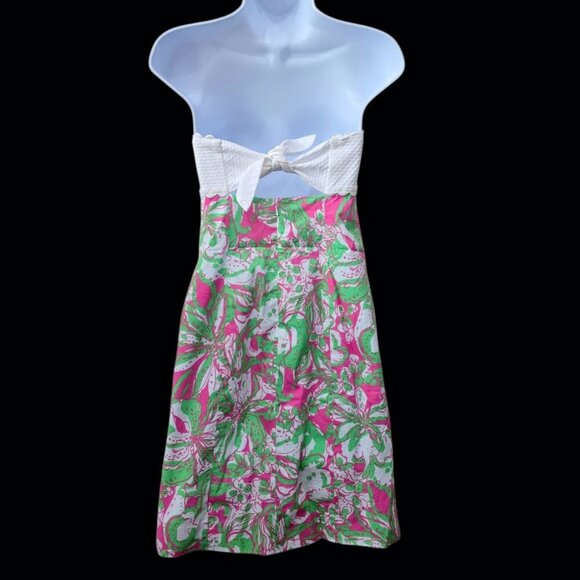 Lilly Pulitzer ✦ Franco Strapless Dress ✦ White Pink Green Cotton Mini Size S - Picture 4 of 13